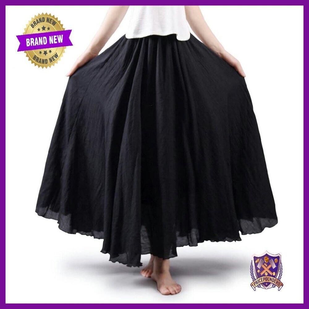 Women's Bohemian Maxi Skirt Cotton Linen Elastic Waist A-Line